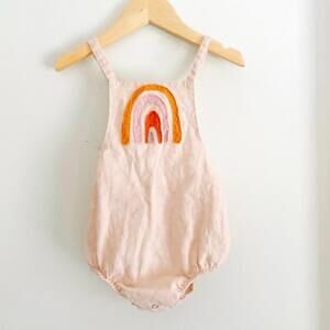Linen Natural Fibers Rainbow Bubble Romper